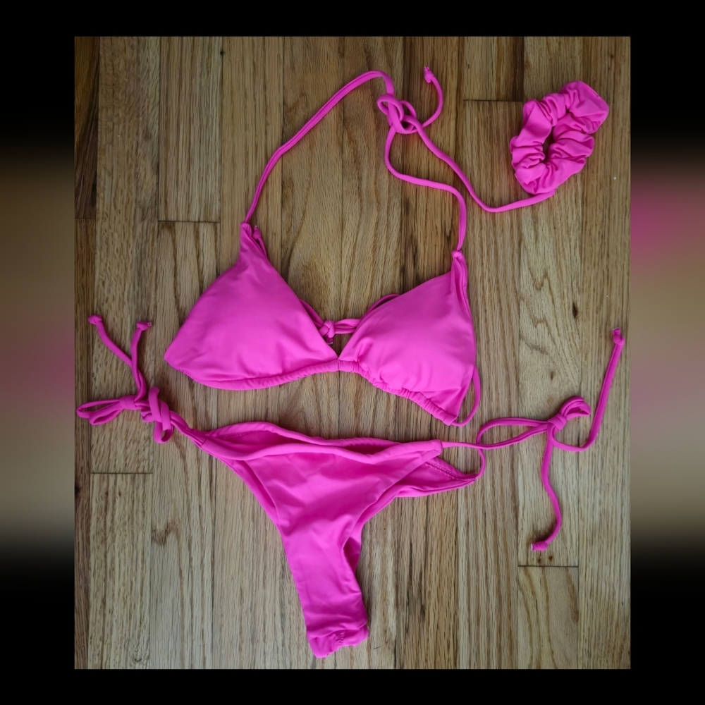 String Bikini 3 piece set in Hot Pink Women's Size S